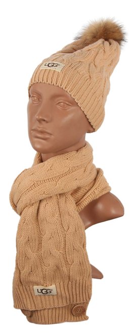 Комплект (шапка + шарф) UGG 48 - 6, Бежевый, One Size, 2973310154917